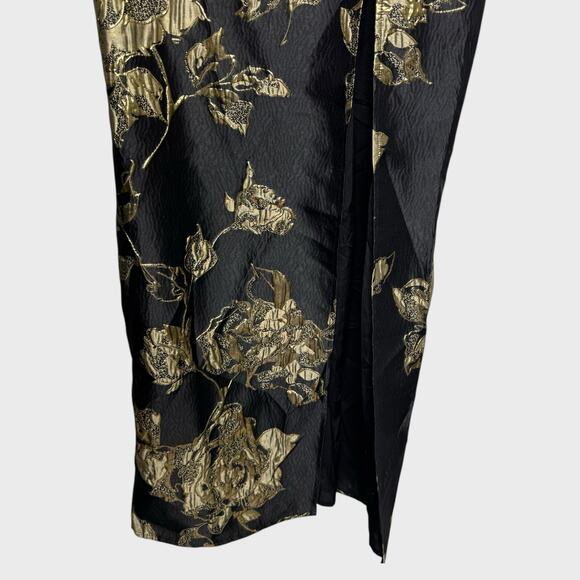 Lulus Charming Beauty XS Black Gold Floral Maxi Dress Wedding Guest V-Neck - Picture 8 of 11